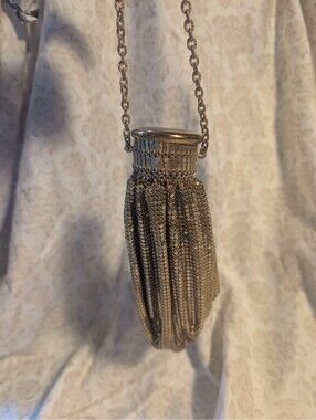 Vintage Gold Mesh Expandable Evening Bag with Gold Satin Lining
